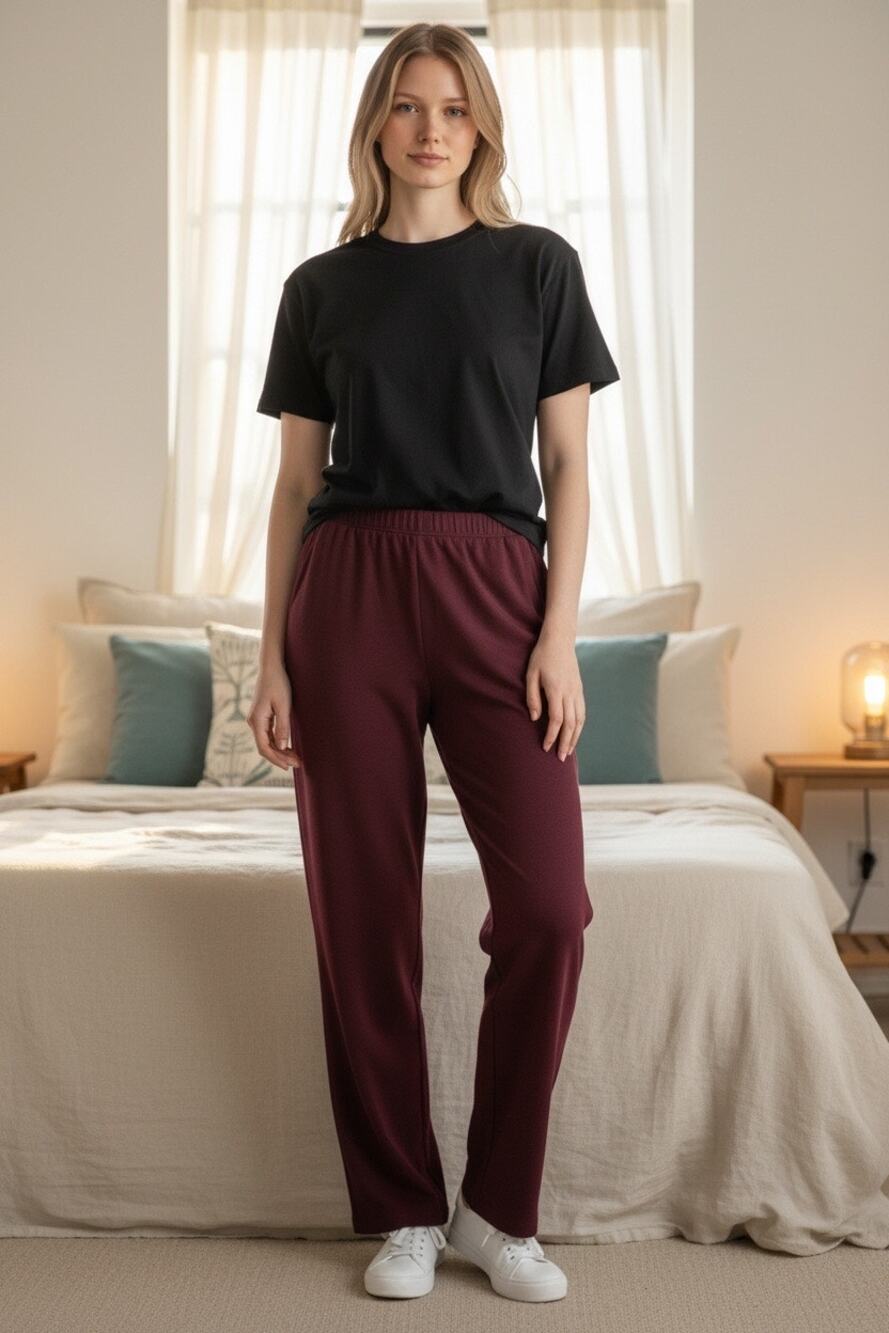 Peter Cohen Burgundy Knit Pull On Pants Elastic Waist Straight Leg Women S